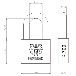 PowerLock PL-700 Vorhängeschloss - Technische Zeichnung