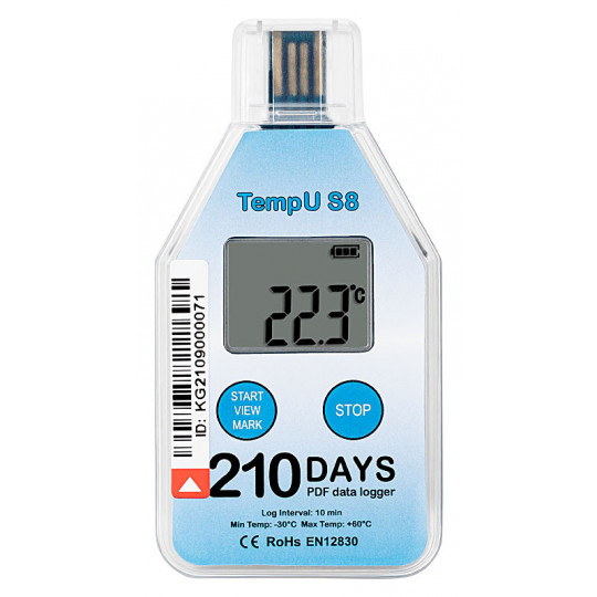 Single-use temperature data logger TempU S8 with LCD display