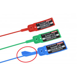 Durchziehplombe UNIVERSAL 300 mit Aufreißlasche, Barcode 128 und Dokumentenetiketten