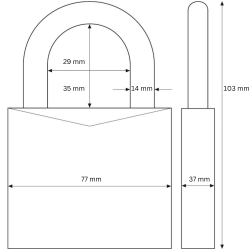 Technical drawing of ABUS 37RK/70 GRANIT™ padlock